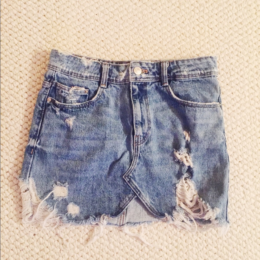 Zara Distressed Denim Skirt